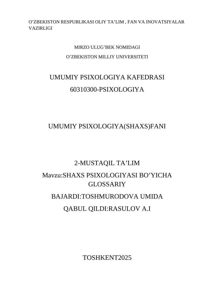 UMUMIY PSIXOLOGIYA(SHAXS)FANI