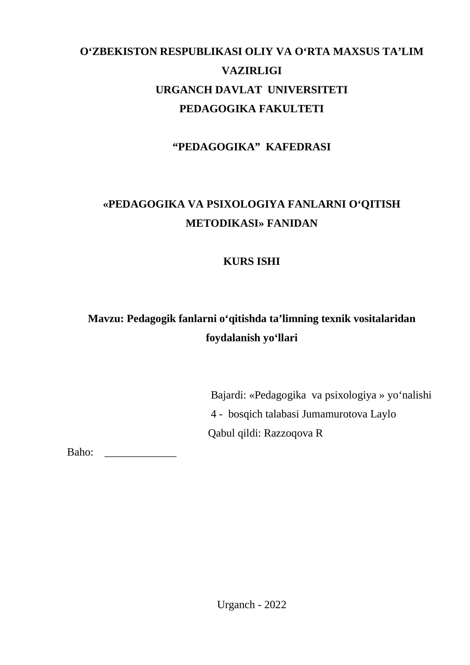 PEDAGOGIKA VA PSIXOLOGIYA FANLARNI O‘QITISH METODIKASI