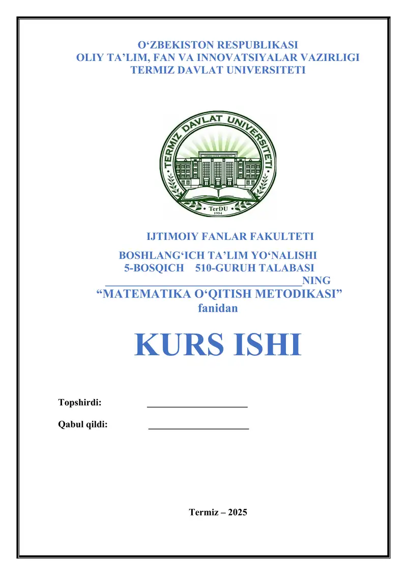 MATEMATIKA O‘QITISH METODIKASI