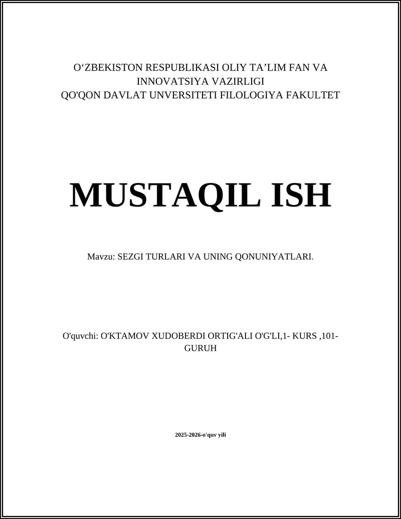 SEZGI TURLARI VA UNING QONUNIYATLARI