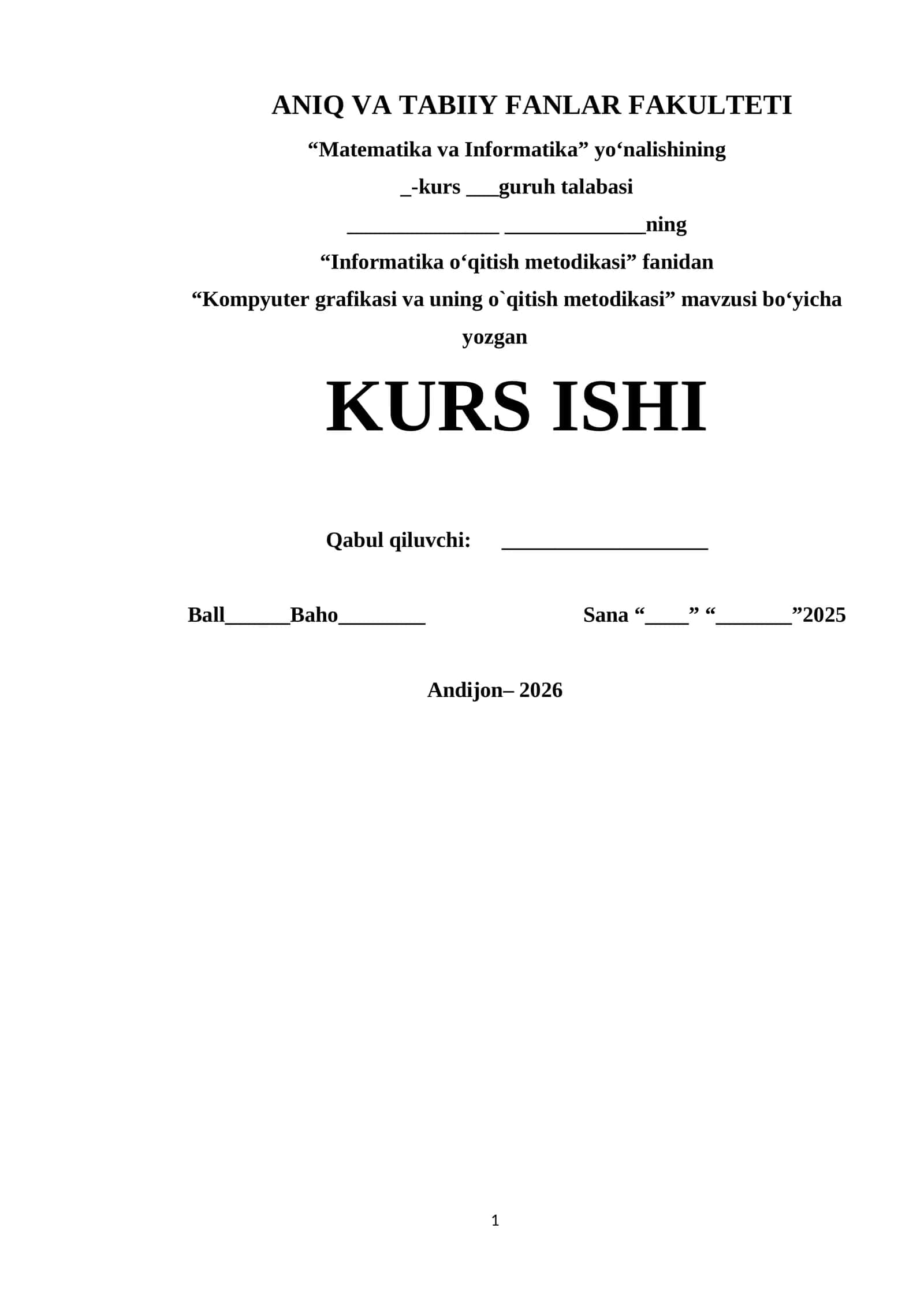 Kompyuter grafikasi va uning oqitish metodikasi