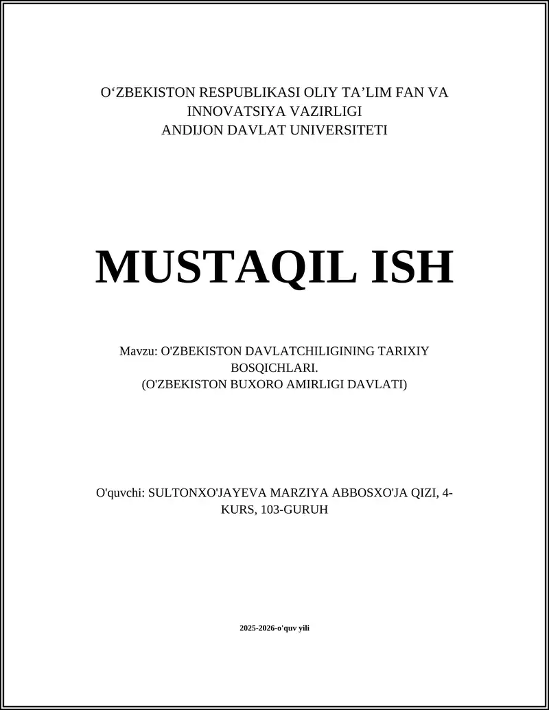 O'ZBEKISTON DAVLATCHILIGINING TARIXIY BOSQICHLARI