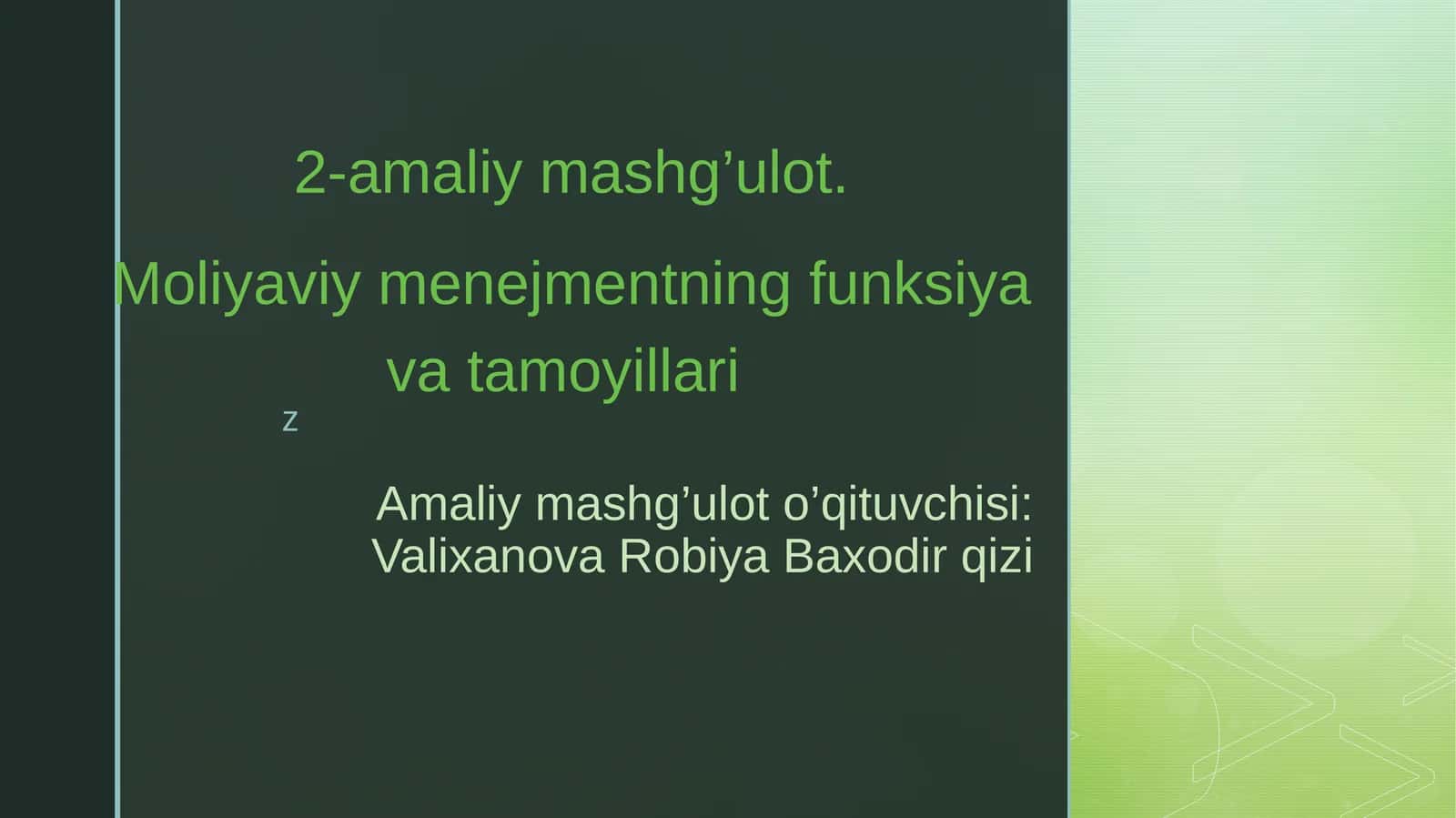 Moliyaviy menejmentning funksiya va tamoyillari