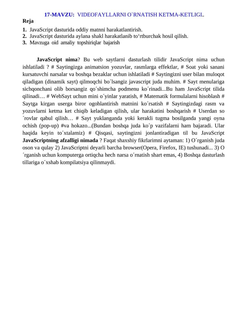 JavaScript dasturlash tilida oddiy matnni harakatlantirish