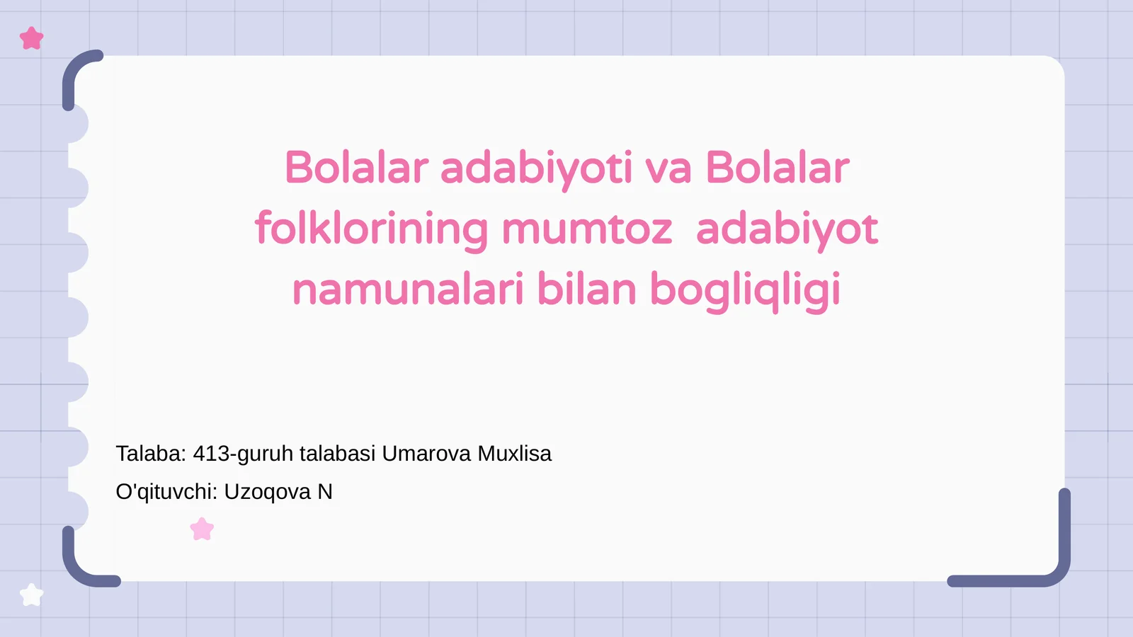 Bolalar adabiyoti va Bolalar folklorining mumtoz adabiyot namunalari bilan bogliqligi
