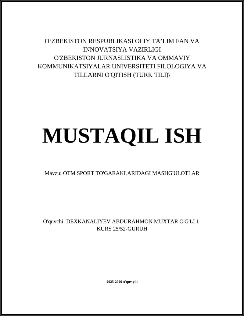 OTM SPORT TO'GARAKLARIDAGI MASHG'ULOTLAR