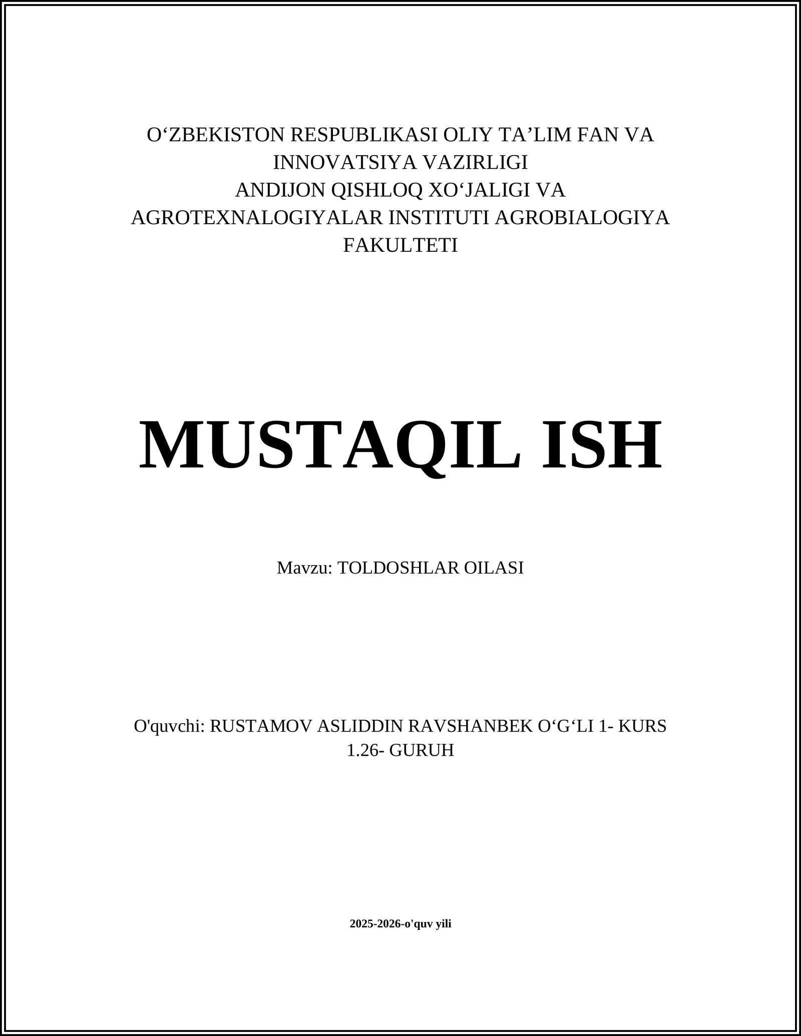 TOLDOSHLAR OILASI