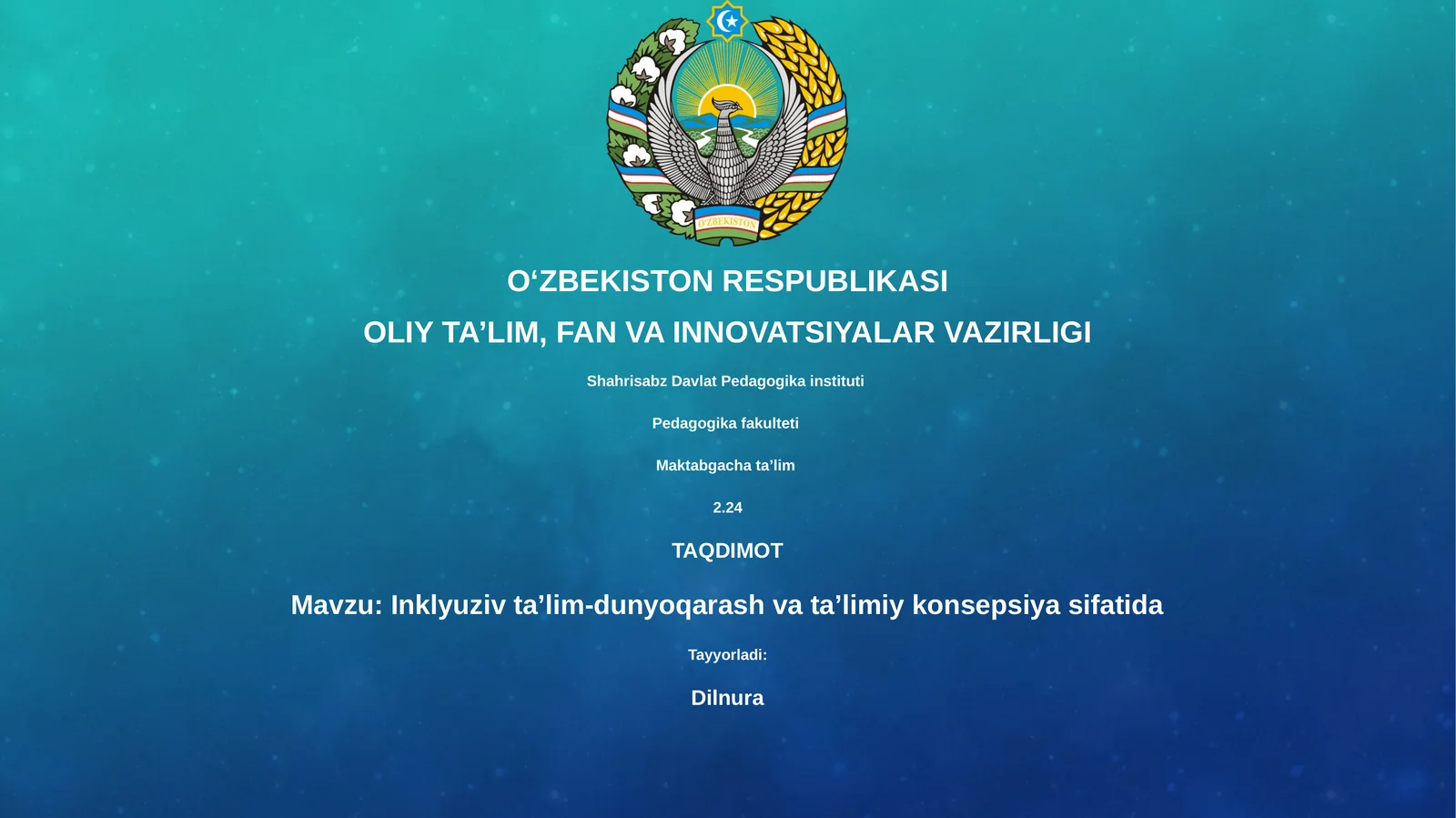 Inklyuziv taʼlim-dunyoqarash va taʼlimiy konsepsiya sifatida