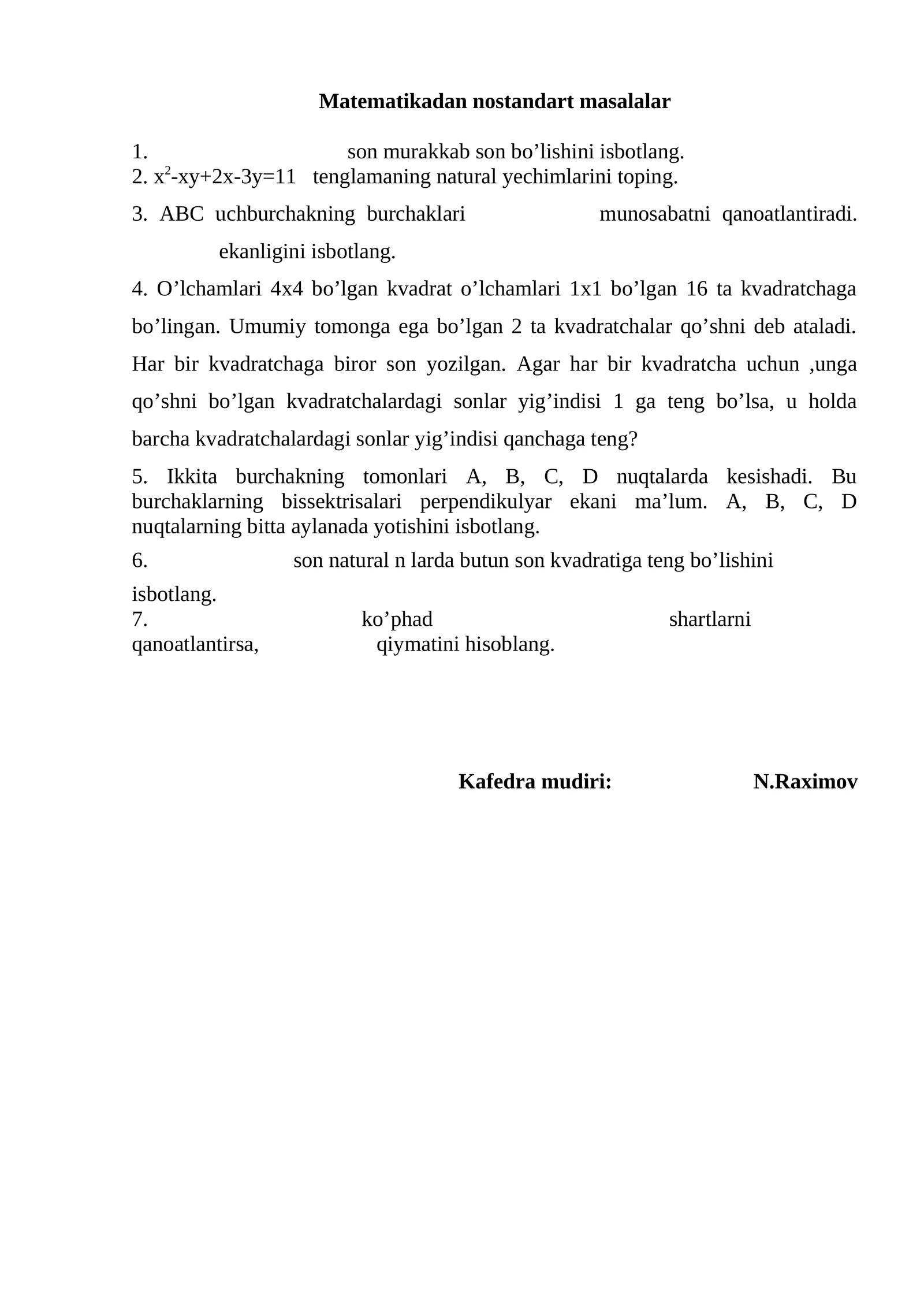 Matematikadan nostandart masalalar