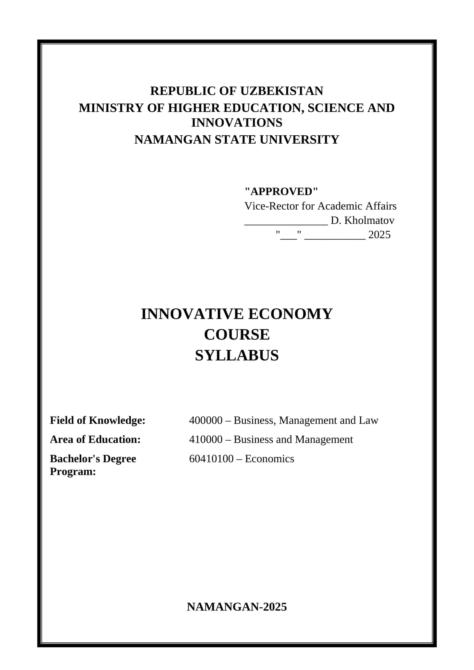 Innovative Economy Course