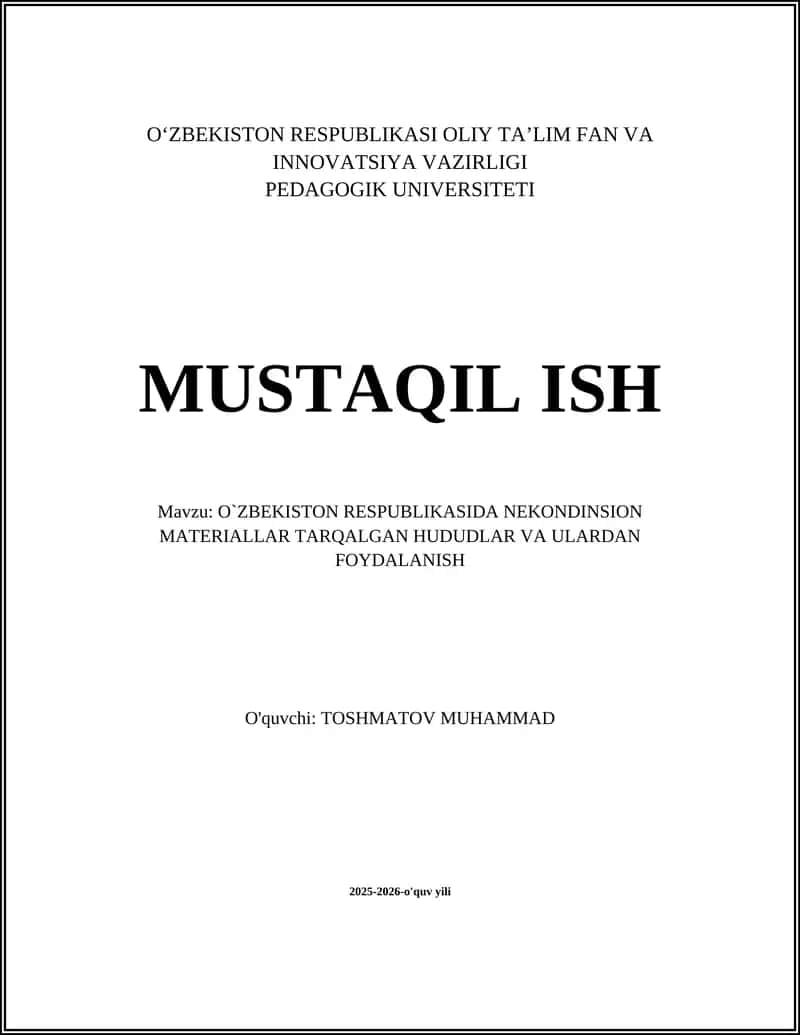O`ZBEKISTON RESPUBLIKASIDA NEKONDINSION MATERIALLAR TARQALGAN HUDUDLAR VA ULARDAN FOYDALANISH
