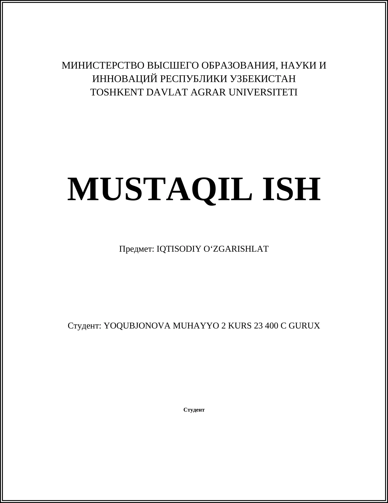 IQTISODIY OʻZGARISHLAT
