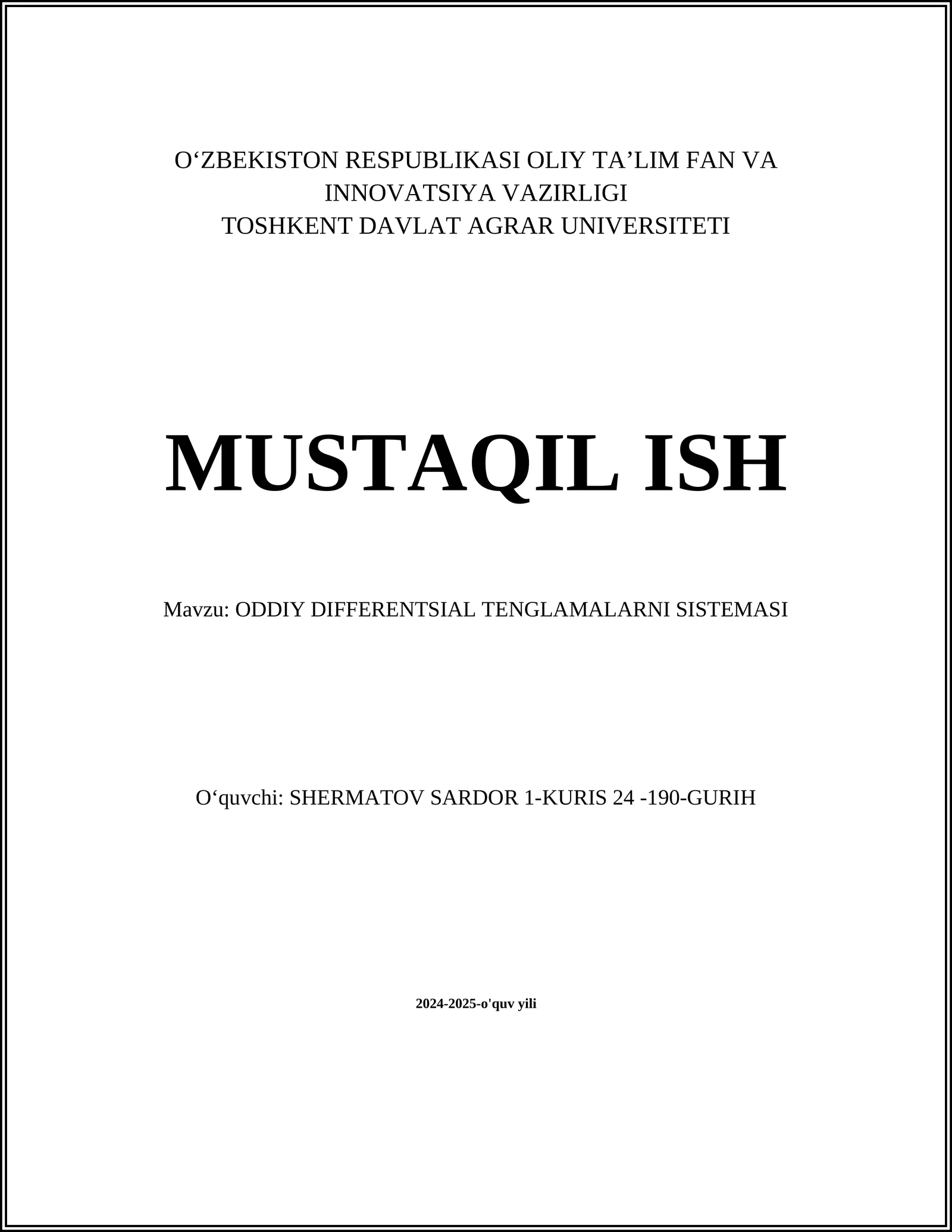 ODDIY DIFFERENTIAL EQUATIONS SYSTEM