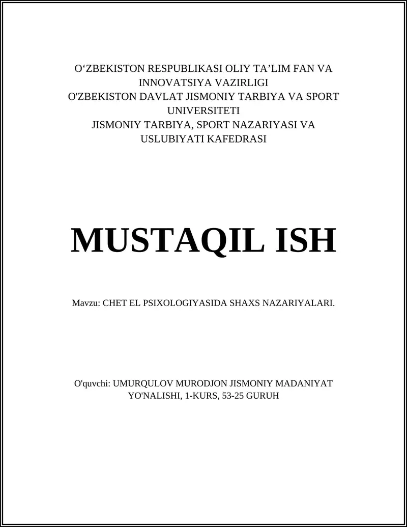 CHET EL PSIXOLOGIYASIDA SHAXS NAZARIYALARI