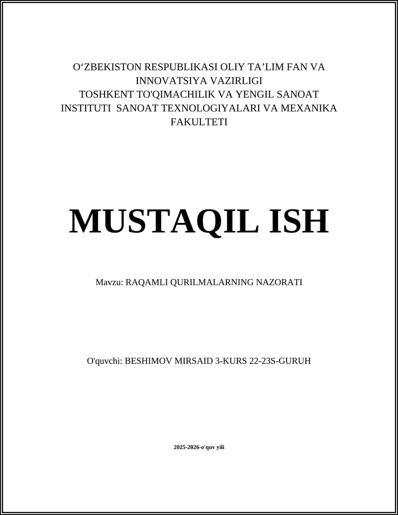 RAQAMLI QURILMALARNING NAZORATI