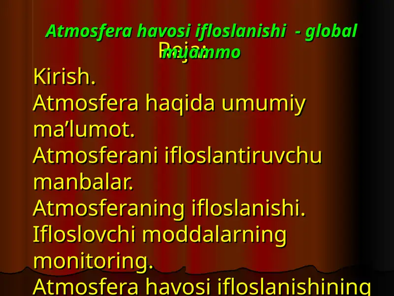 Atmosfera havosi ifloslanishi  - global muammo