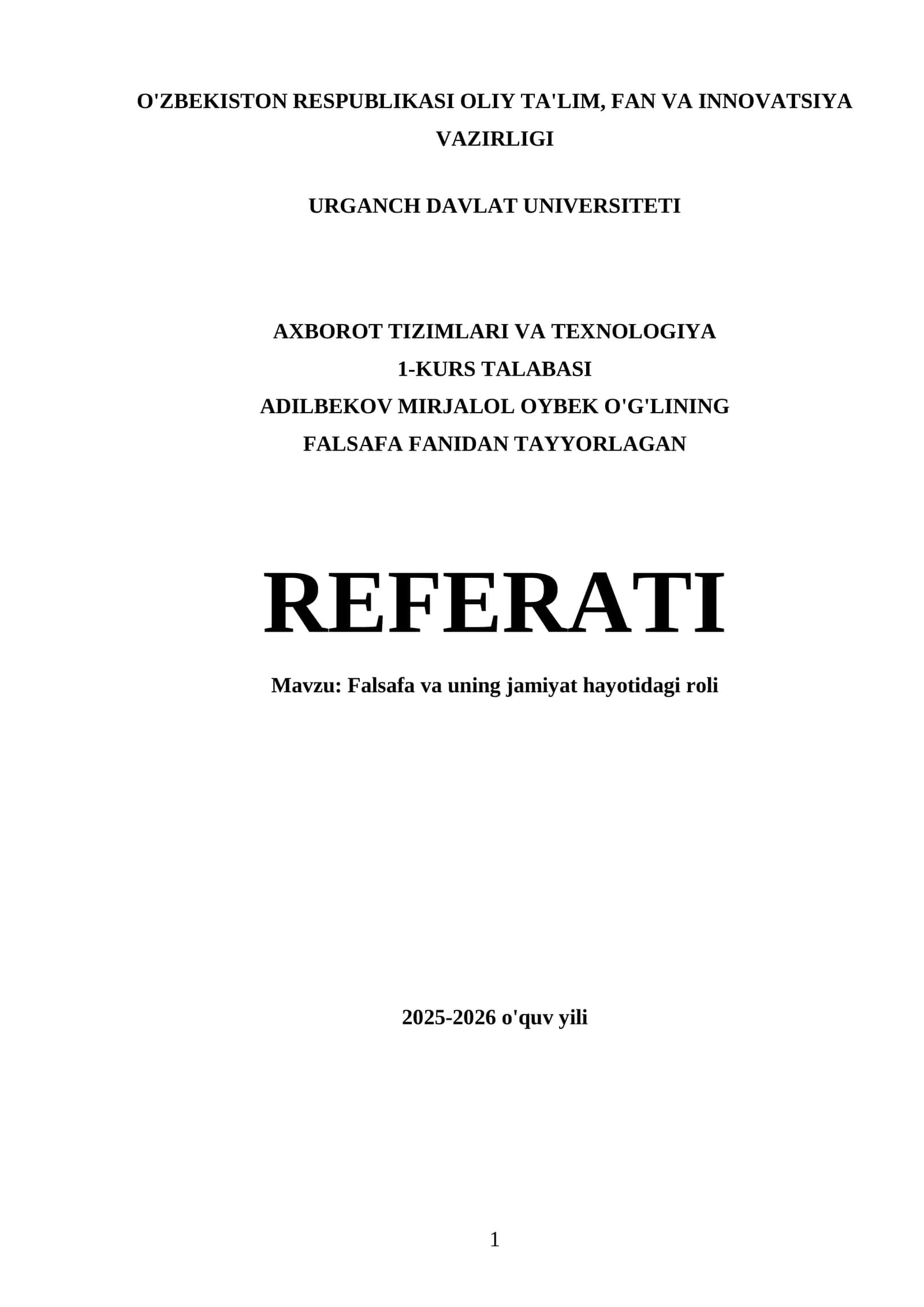 Falsafa va uning jamiyat hayotidagi roli