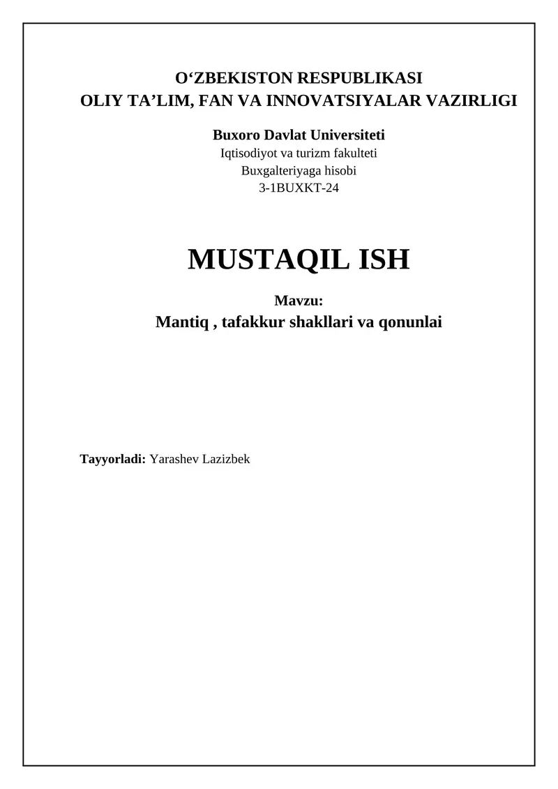 Mantiq asoslari va tafakkur shakllari