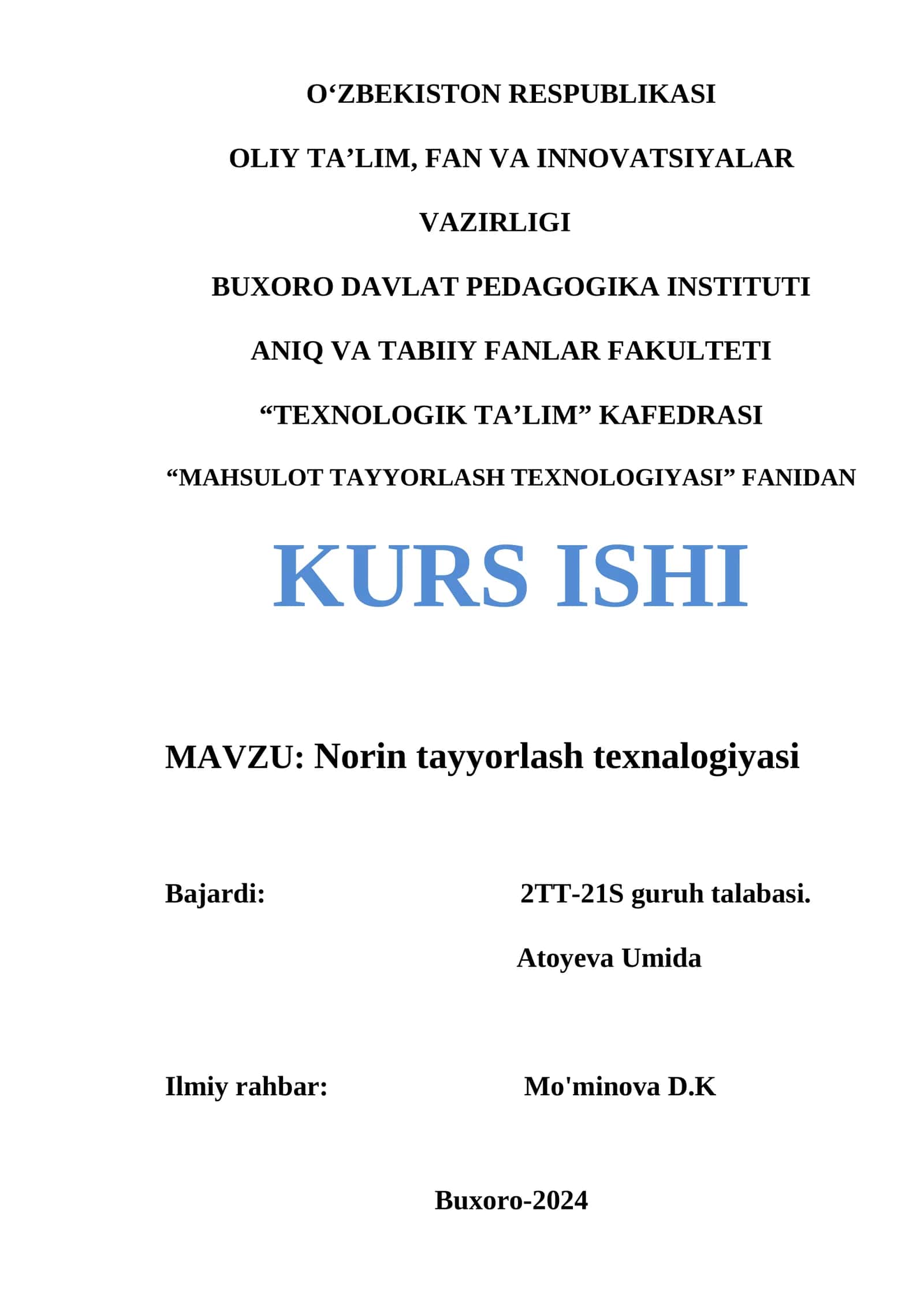 Norin tayyorlash texnalogiyasi