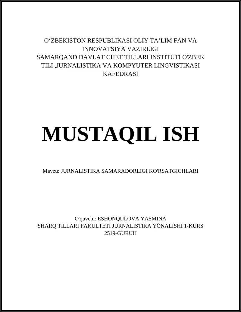 Jurnalistika samaradorligi ko'rsatgichlari