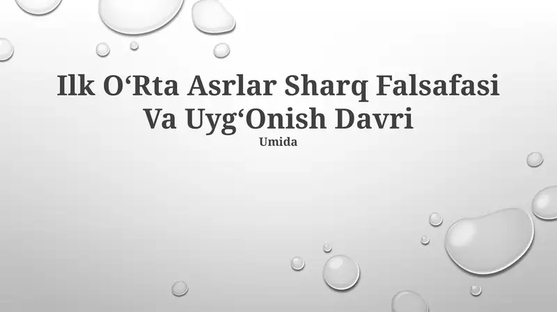 Ilk Oʻrta Asrlar Sharq Falsafasi Va UygʻOnish Davri