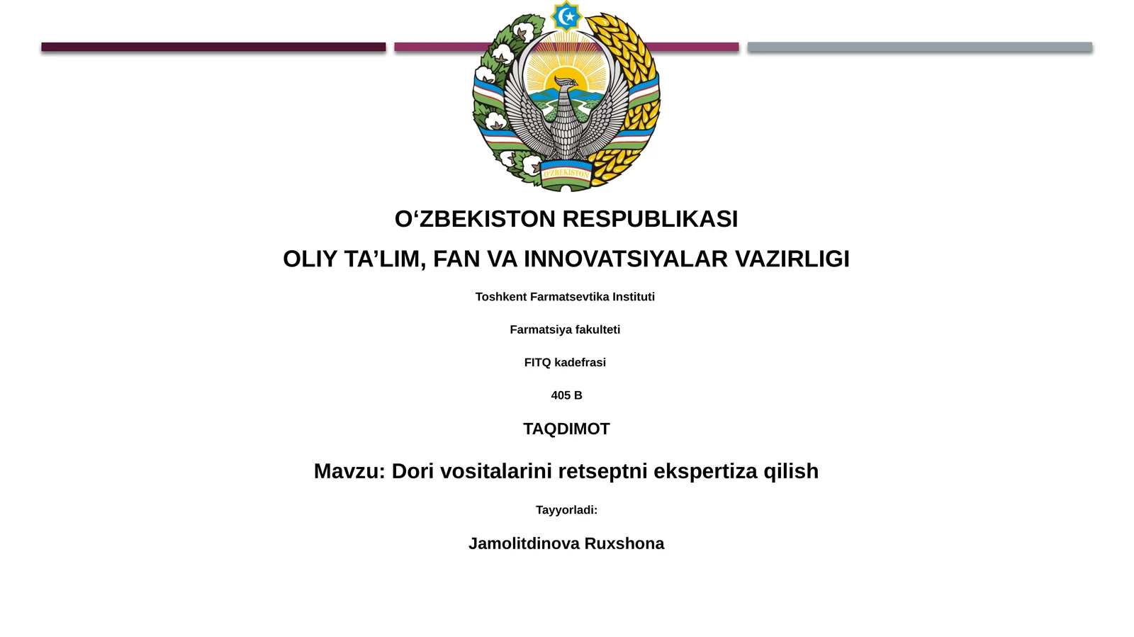 Dori vositalarini retseptni ekspertiza qilish
