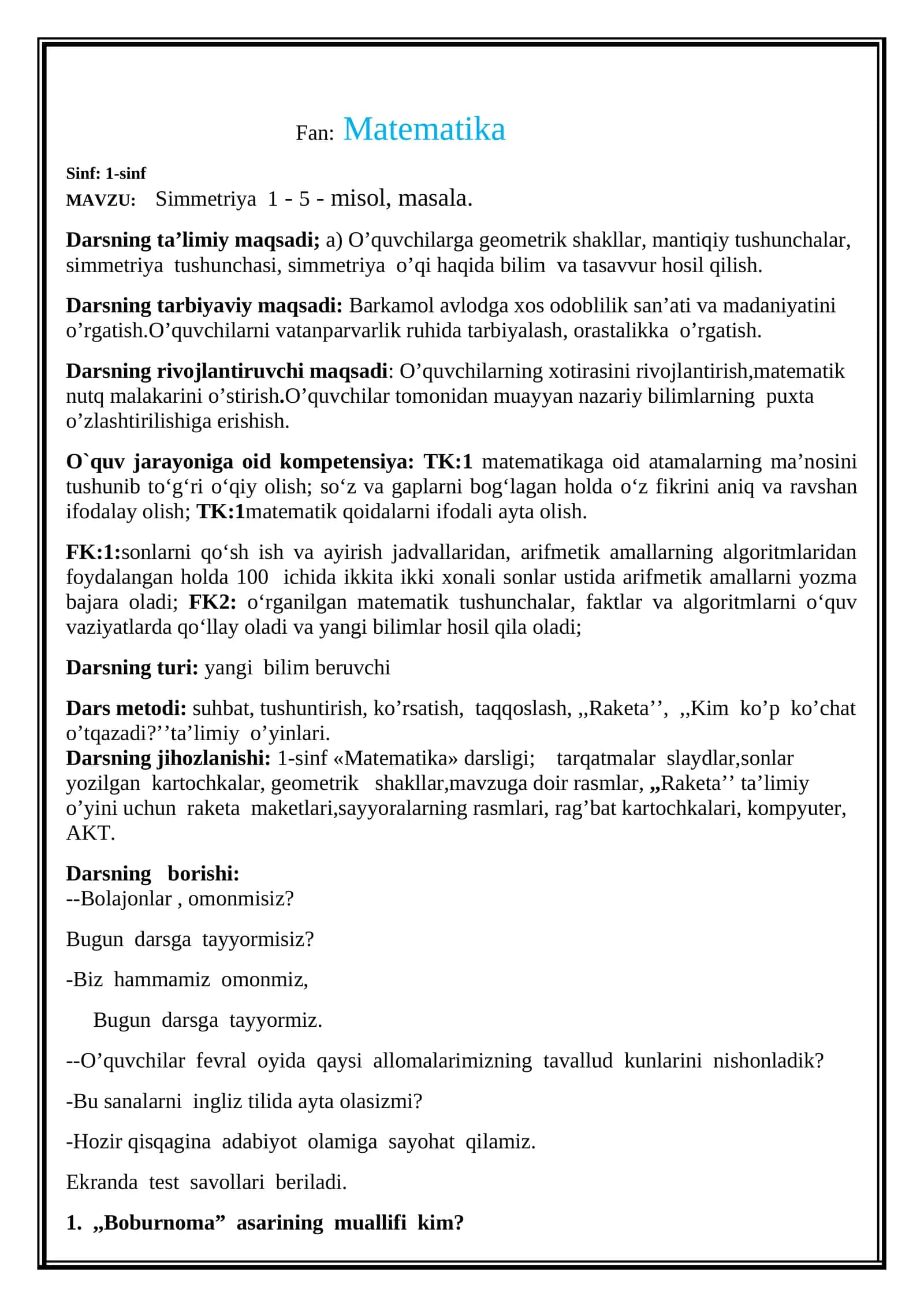 Simmetriya 1 - 5 - misol, masala