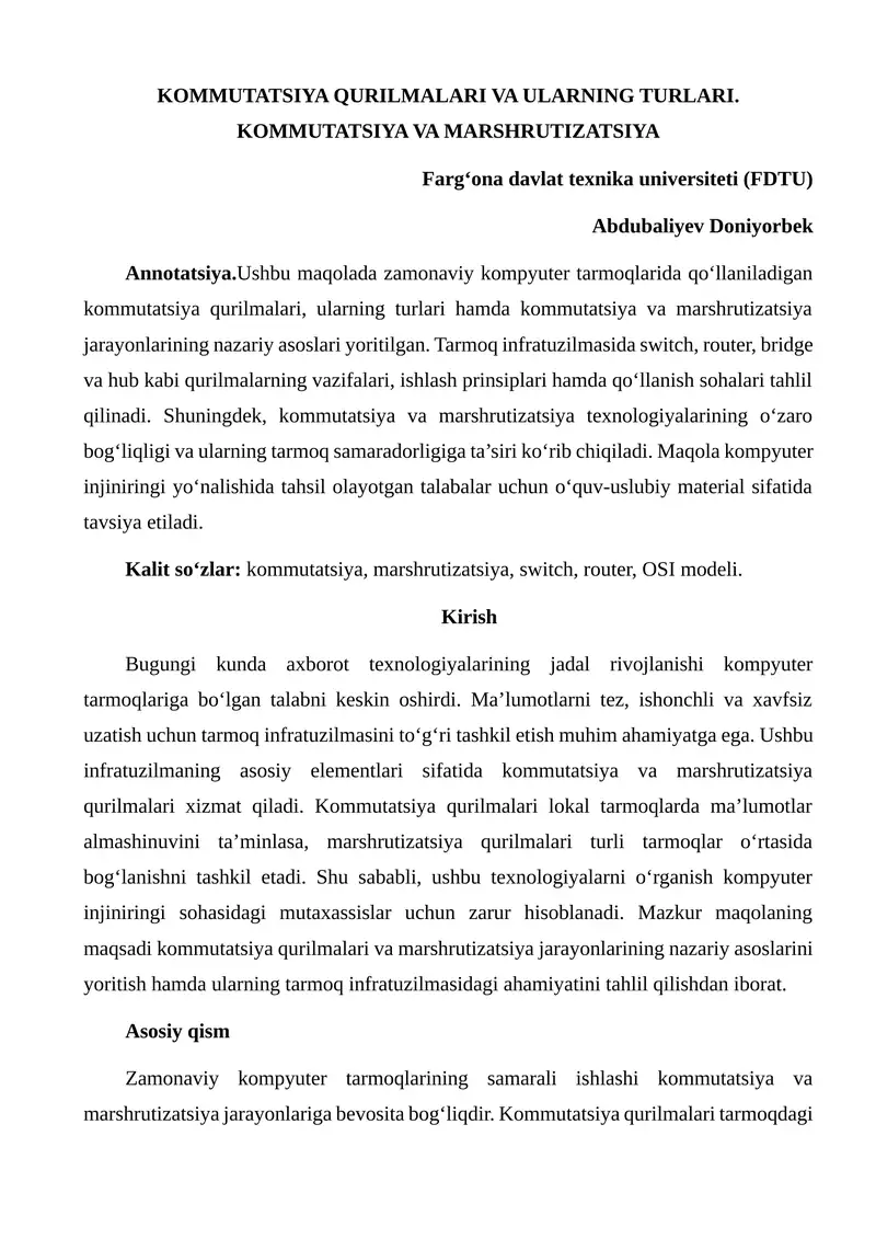 Kommunikatsiya qurilmalari va ularning turlari