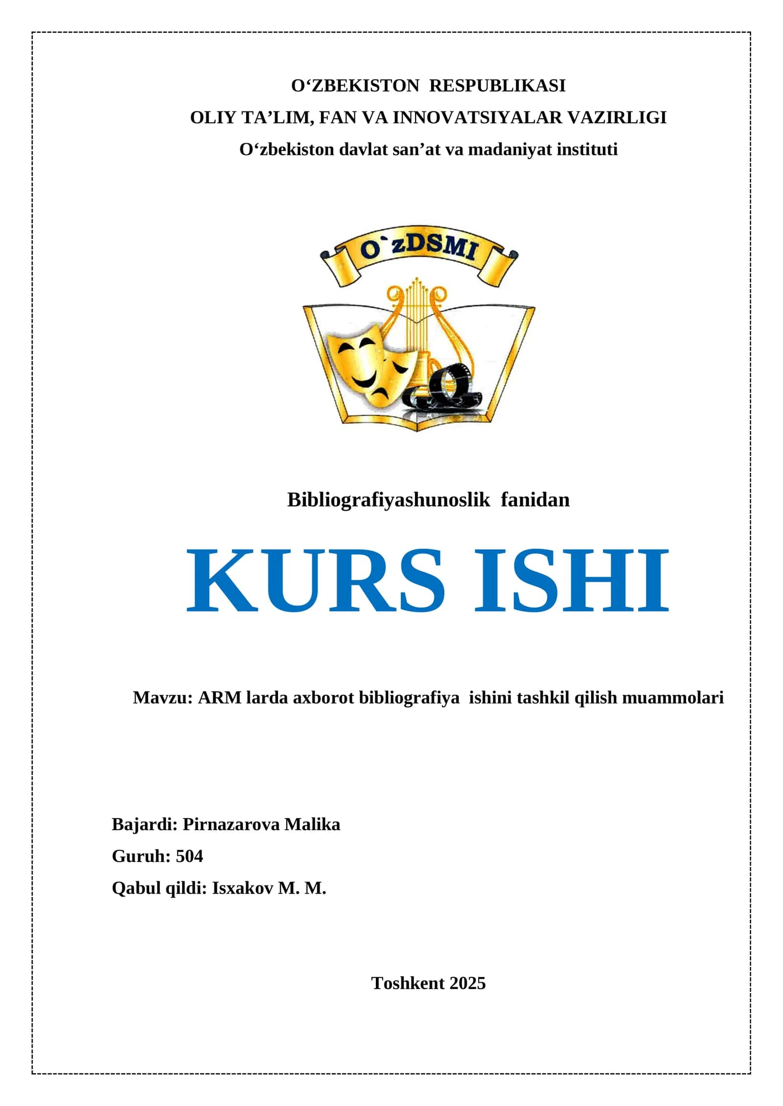 ARM larda axborot bibliografiya ishini tashkil qilish muammolari