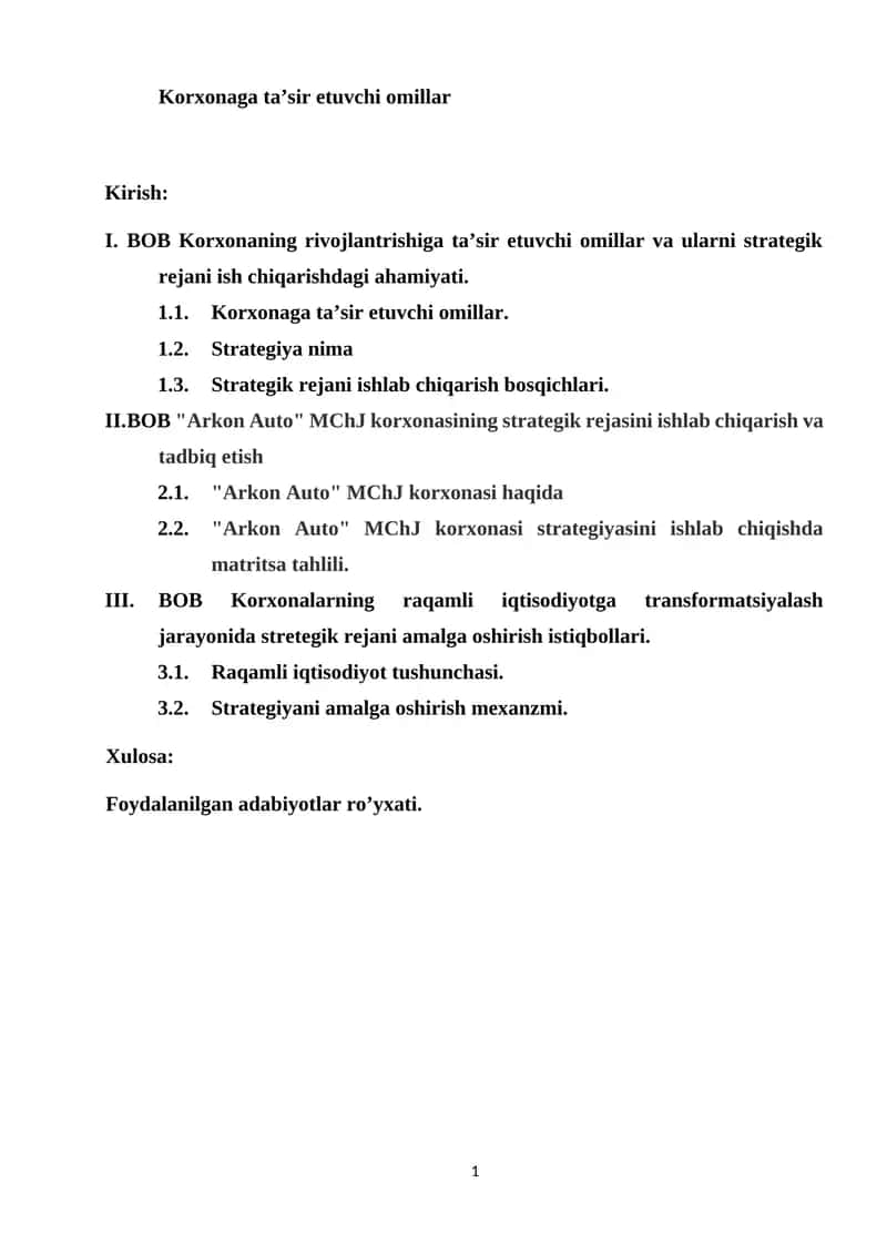 Korxonaga ta’sir etuvchi omillar