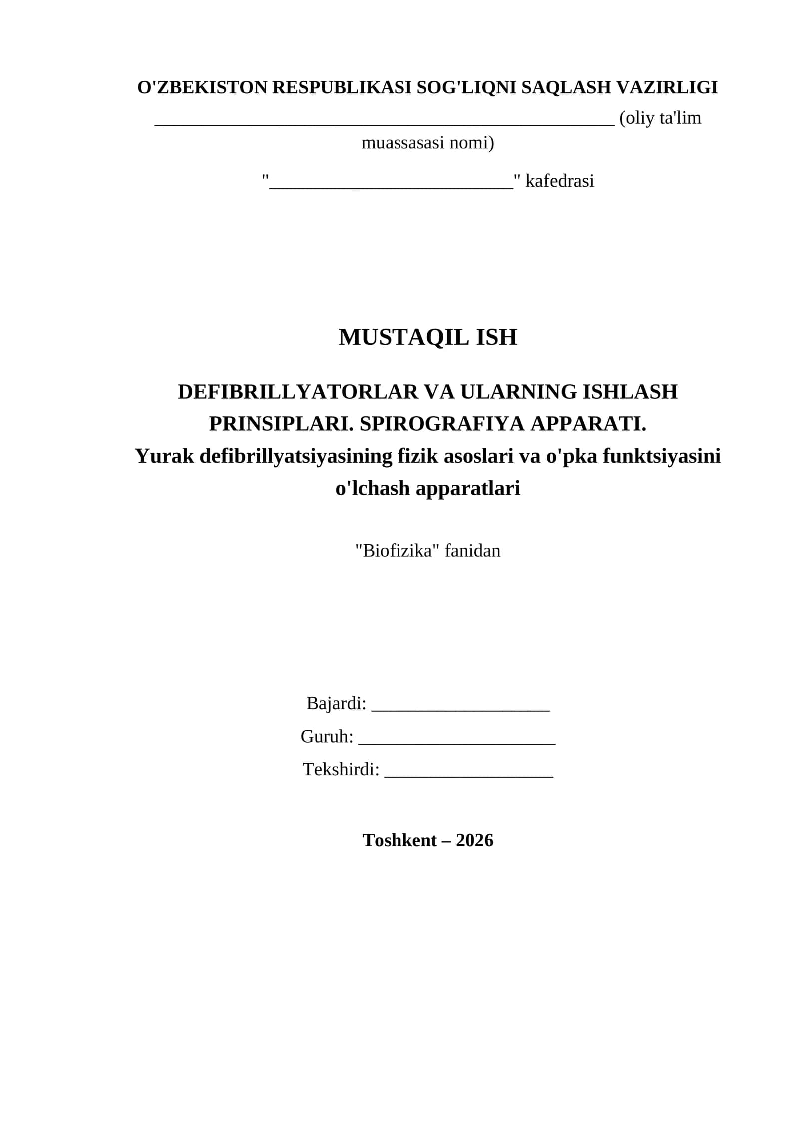 DEFIBRILLYATORLAR VA ULARNING ISHLASH PRINSIPLARI. SPIROGRAFIYA APPARATI