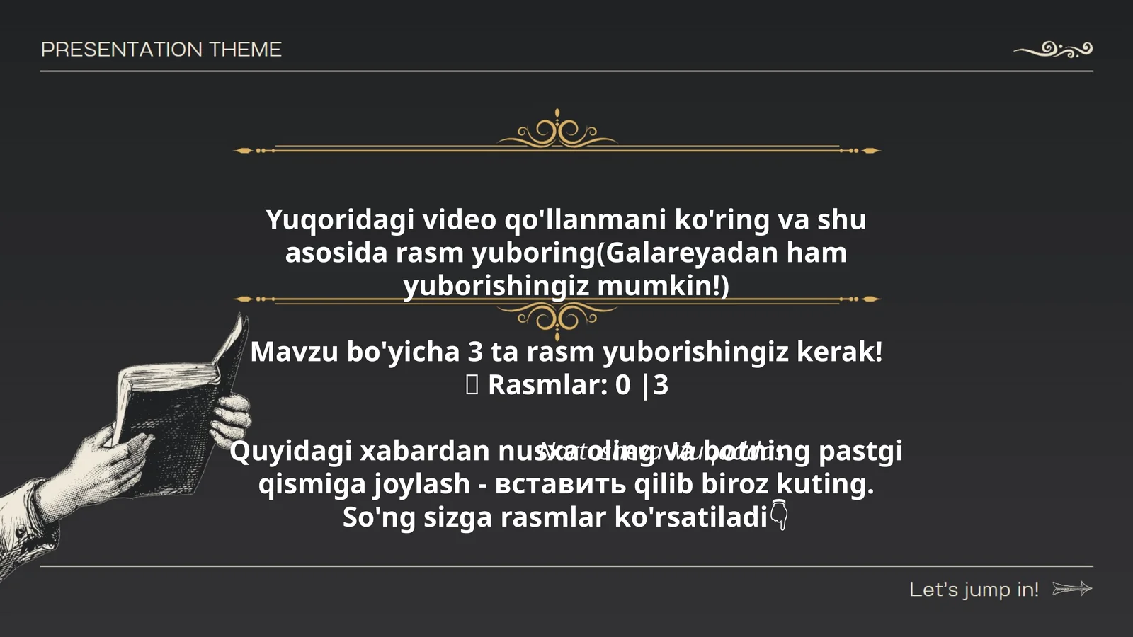 Mavzu bo'yicha 3 ta rasm yuborishingiz kerak!