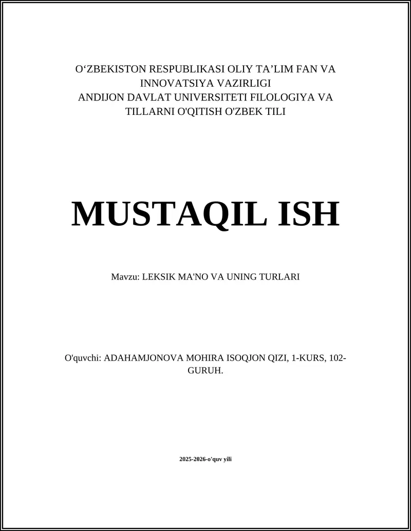 LEKSIK MA'NO VA UNING TURLARI