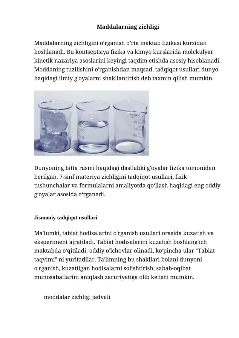 Maddalarning zichligi