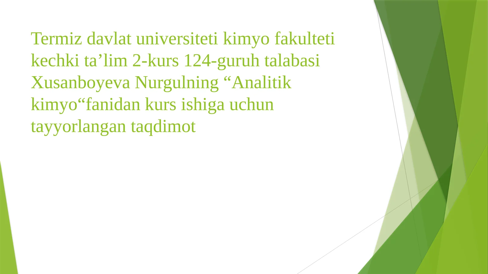 Analitik Kimyo fanidan kurs ishi