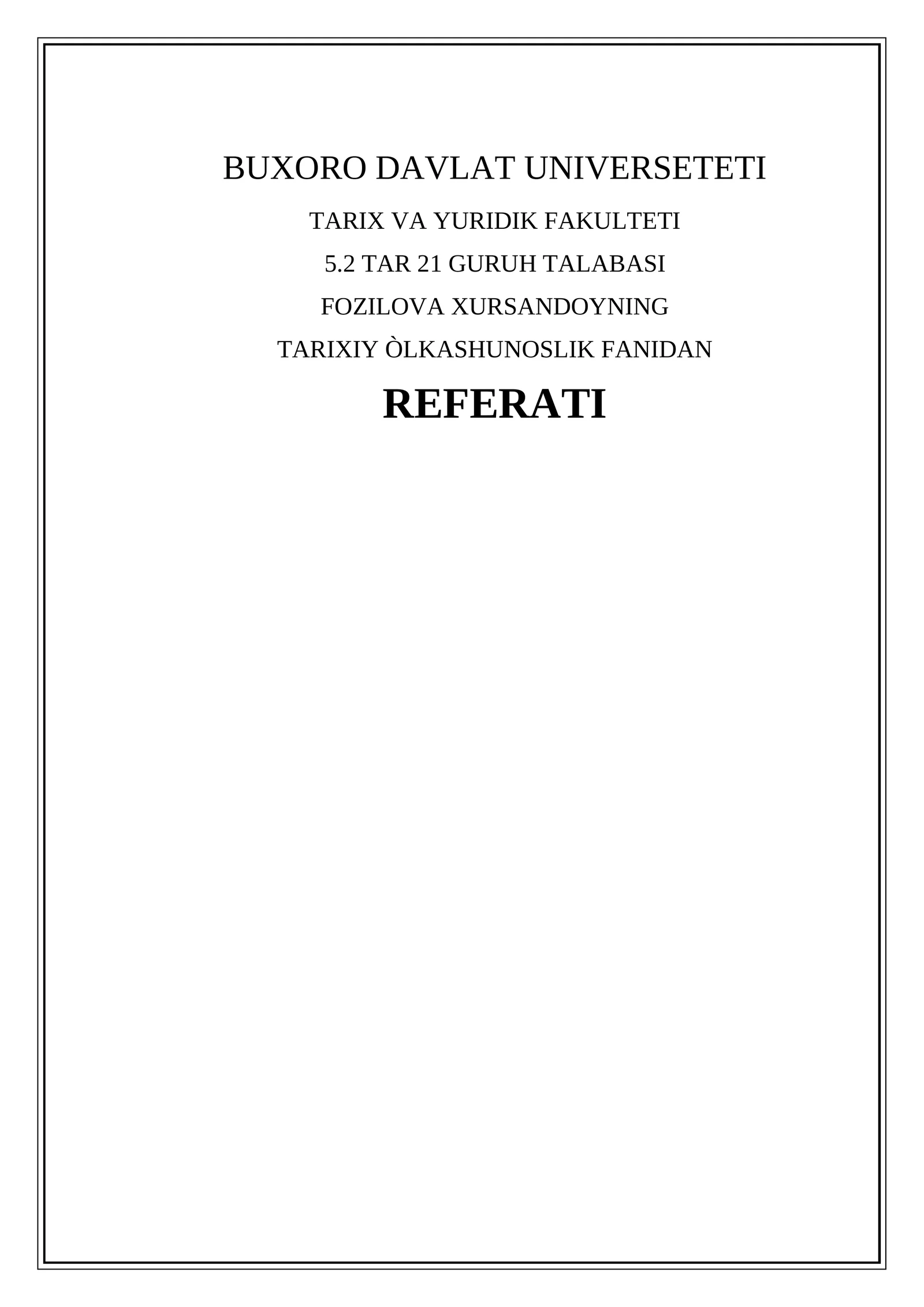 TARIX VA YURIDIK FAKULTETI REFERATI