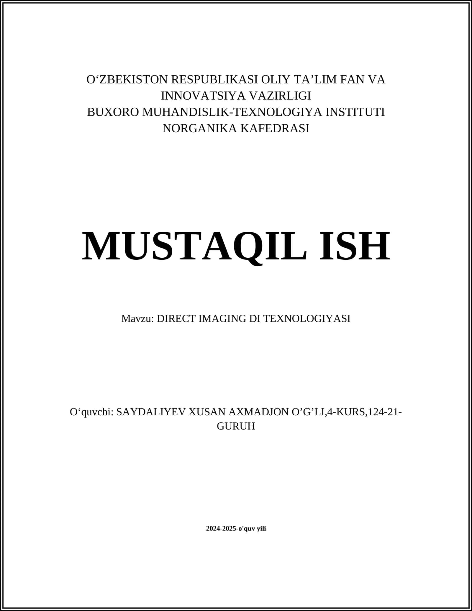 DIRECT IMAGING DI TEXNOLOGIYASI