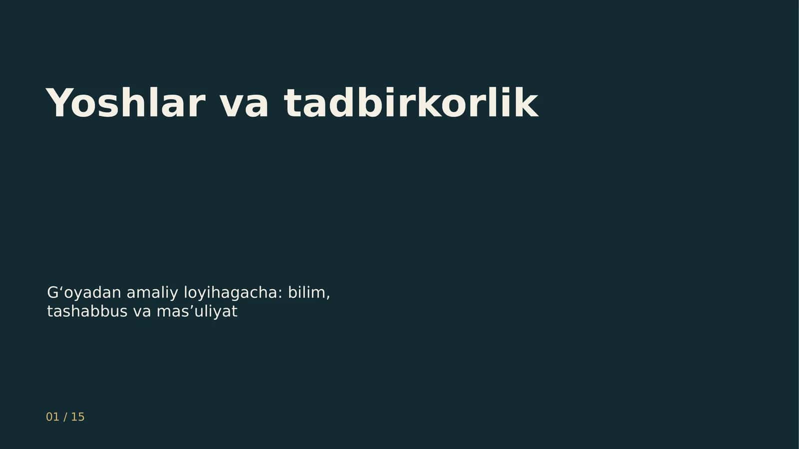 Yoshlar va tadbirkorlik