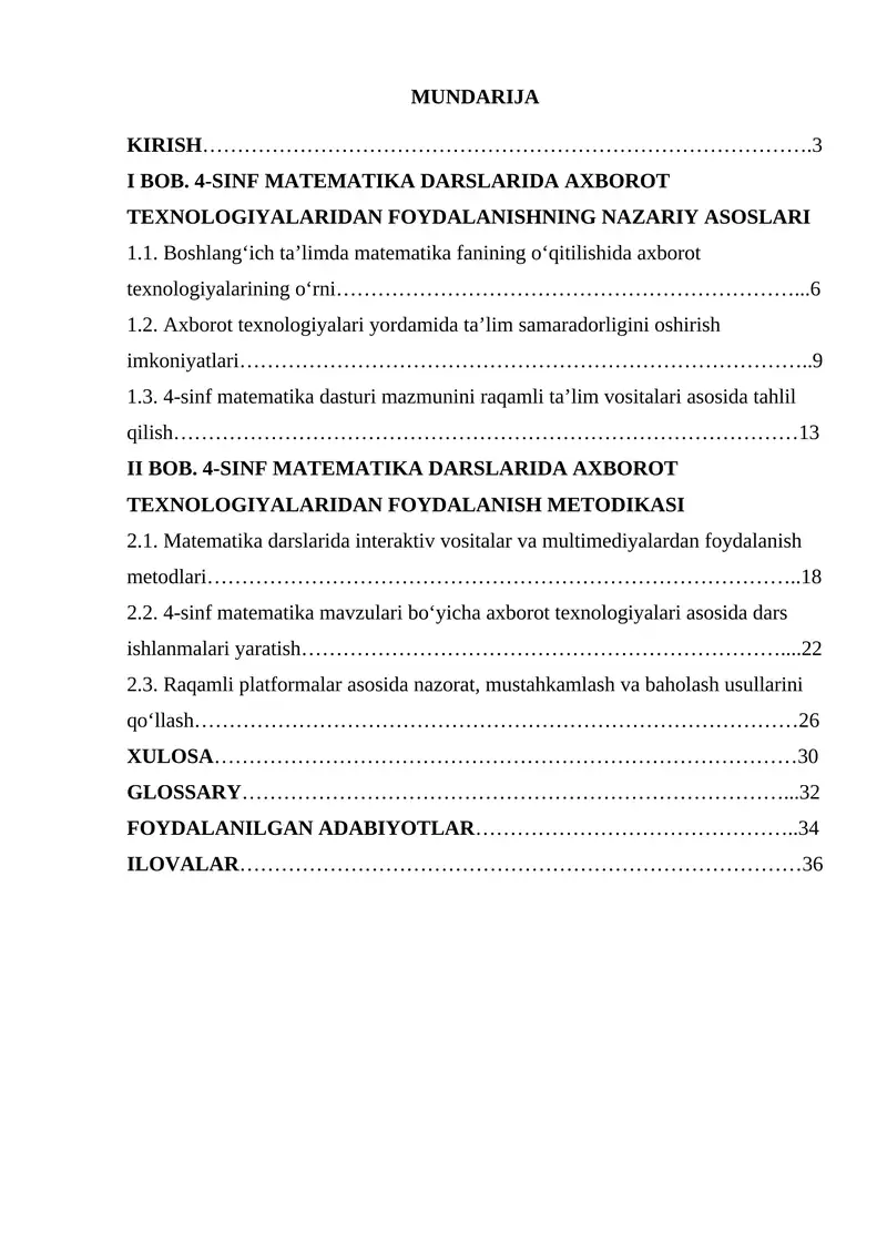 4-sinf matematika darslarida axborot texnologiyalaridan foydalanish