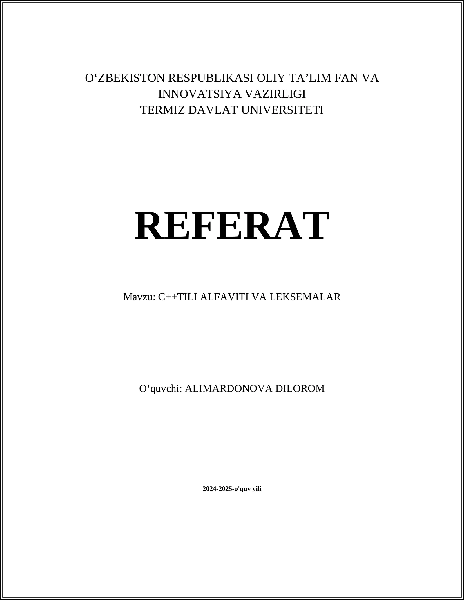 C++TILI ALFAVITI VA LEKSEMALAR