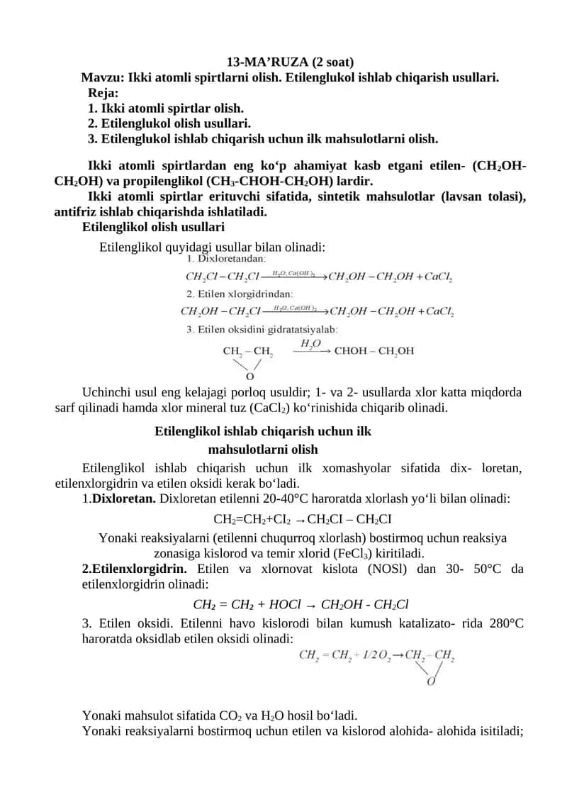 Etilenglukol olish usullari