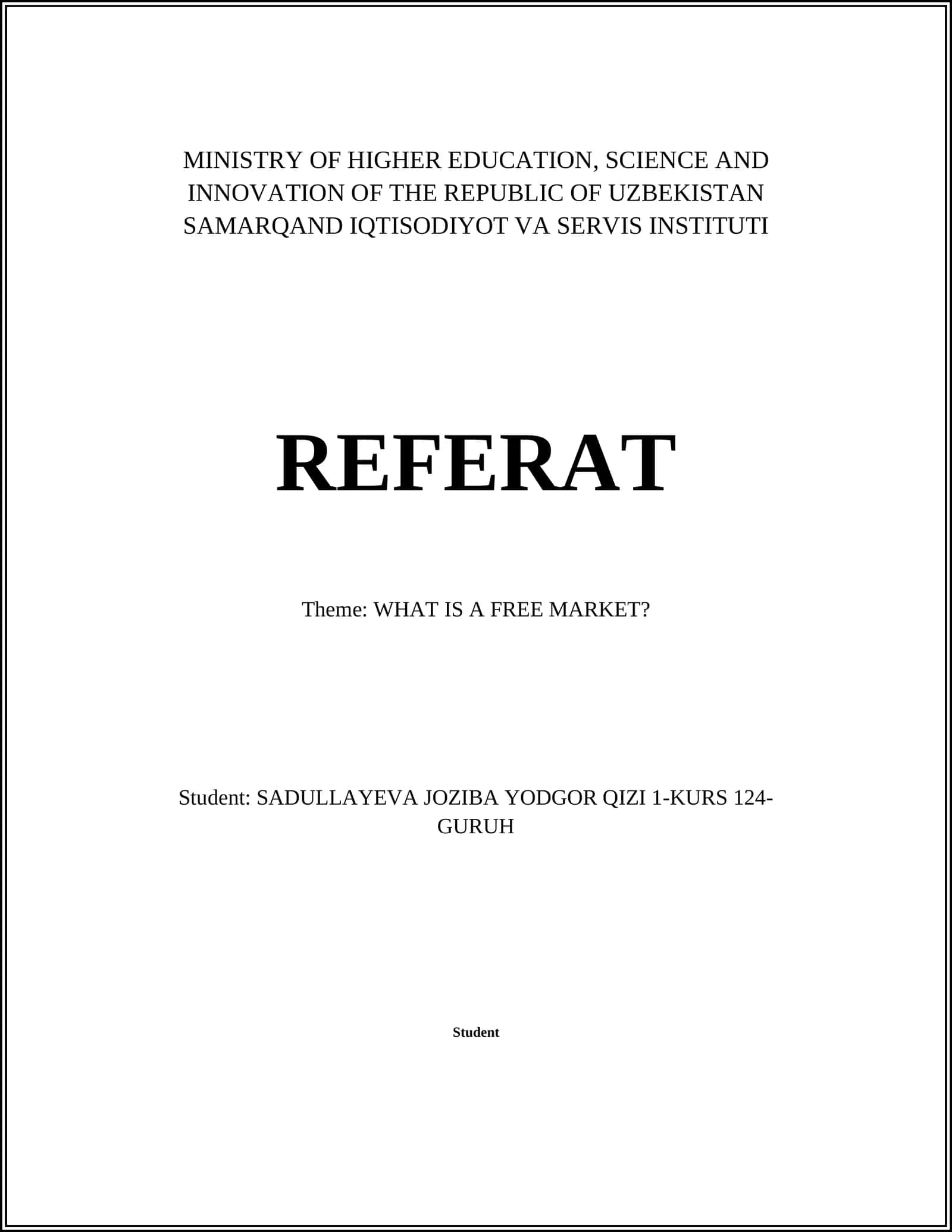 WHAT IS A FREE MARKET?