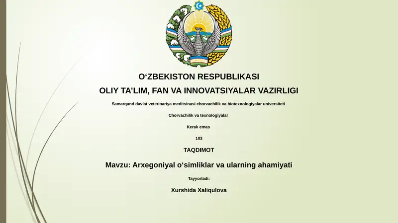 Arxegoniyal O'simliklar va Ularning Ahamiyati
