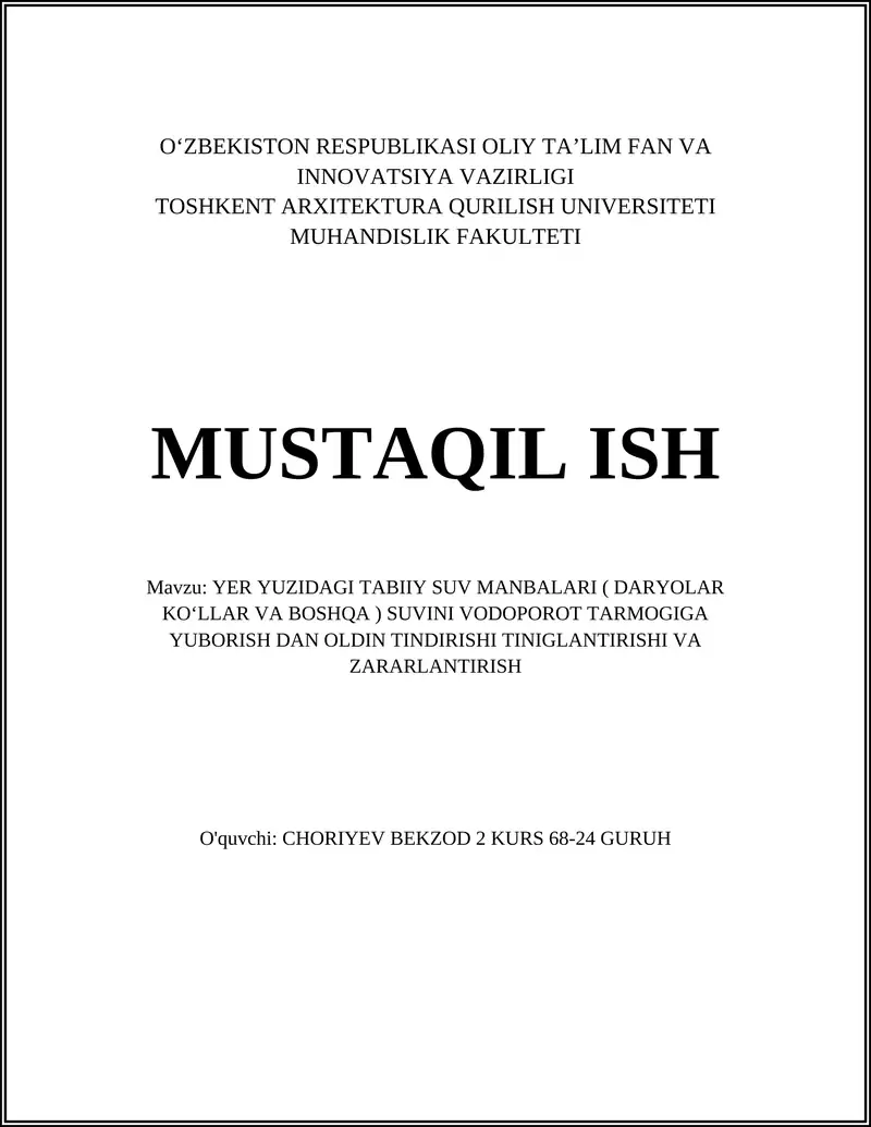 YER YUZIDAGI TABIIY SUV MANBALARI