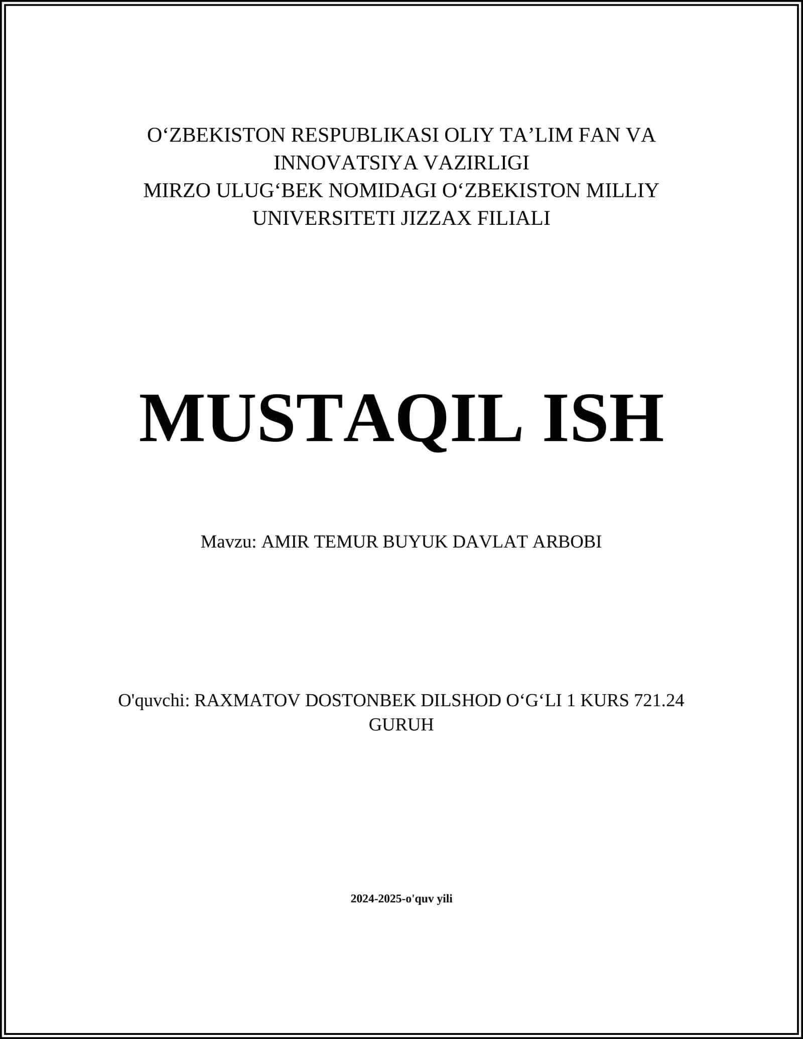 Amir Temur Buyuk Davlat Arbob