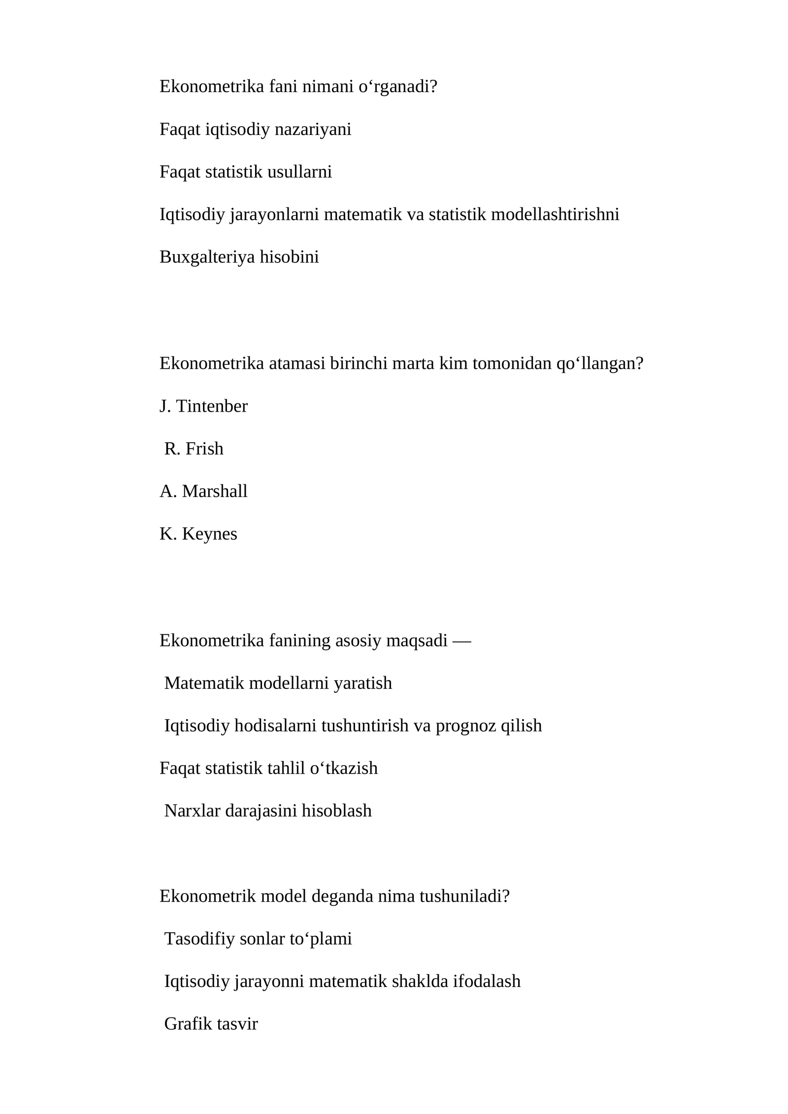 Ekonometrika fanining asosiy maqsadi