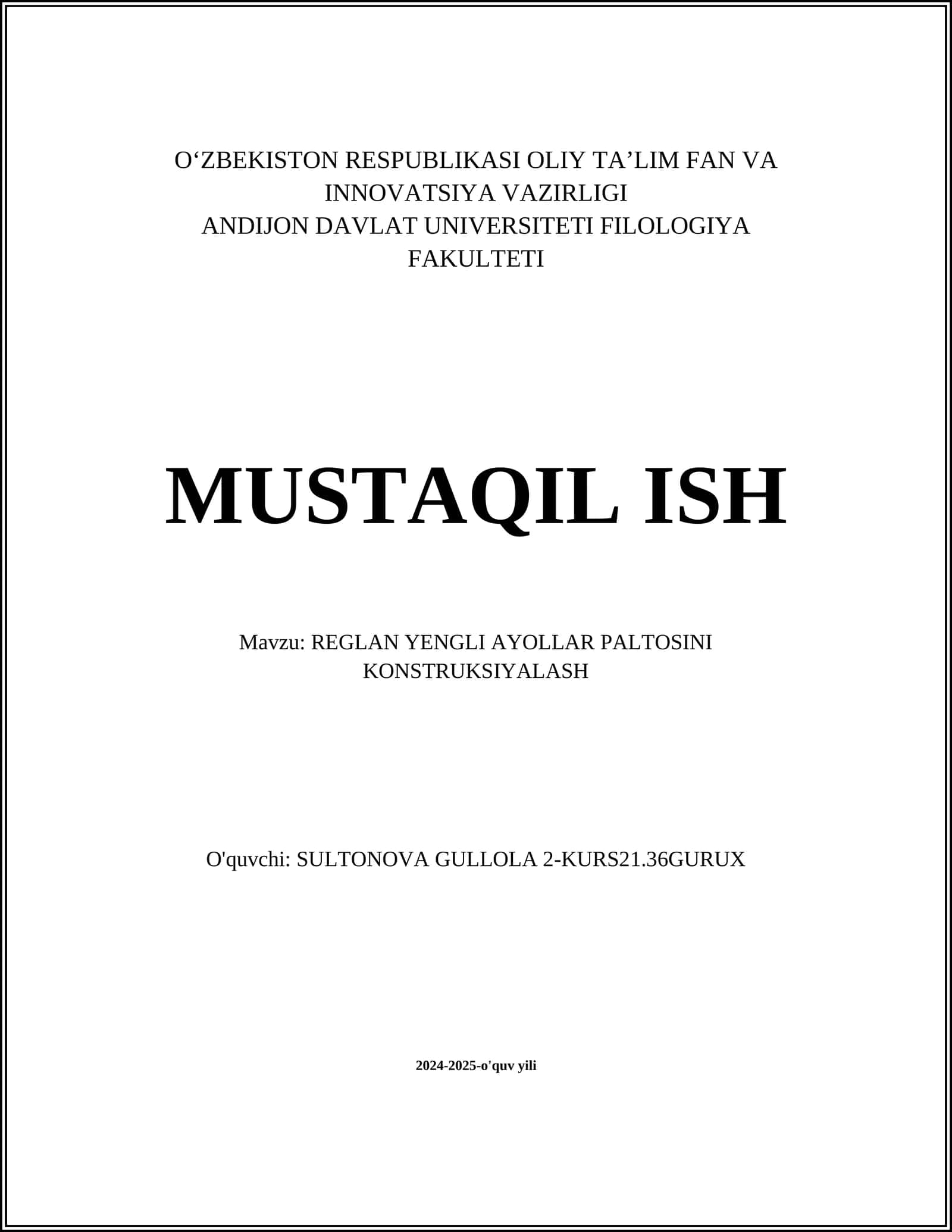 REGLAN YENGLI AYOLLAR PALTOSINI KONSTRUKSIYALASH
