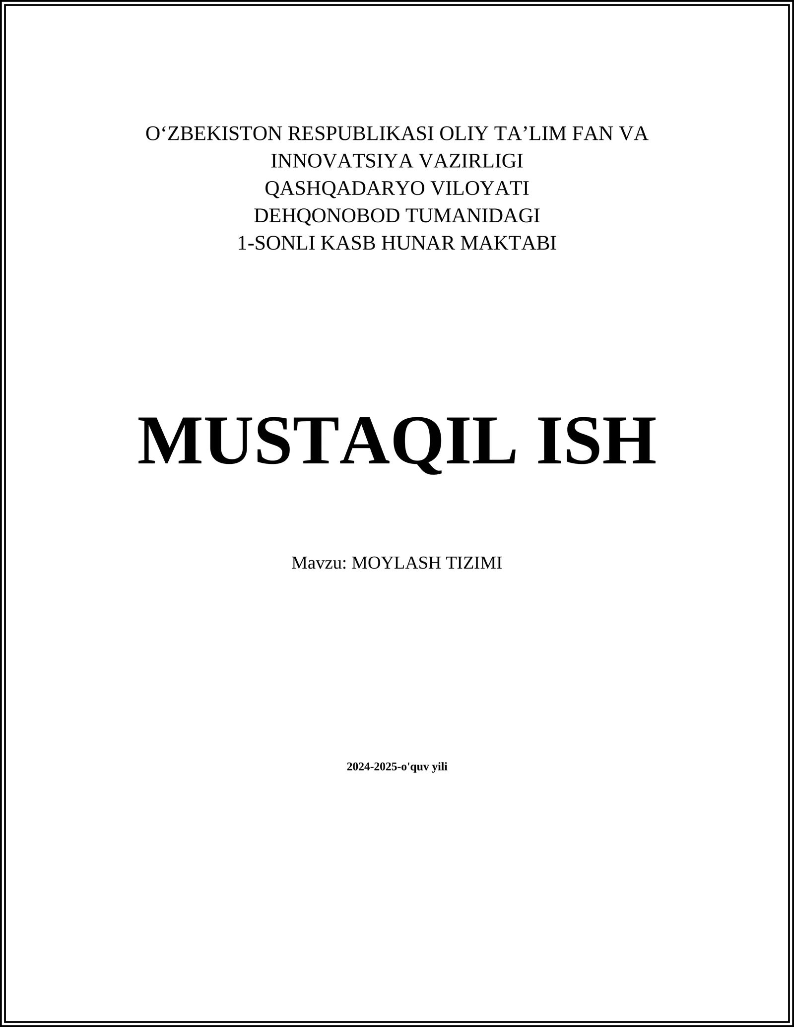 MOYLASH TIZIMI
