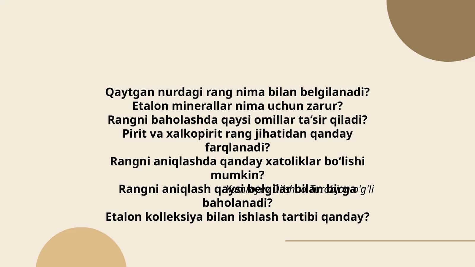 Etalon minerallar va rang