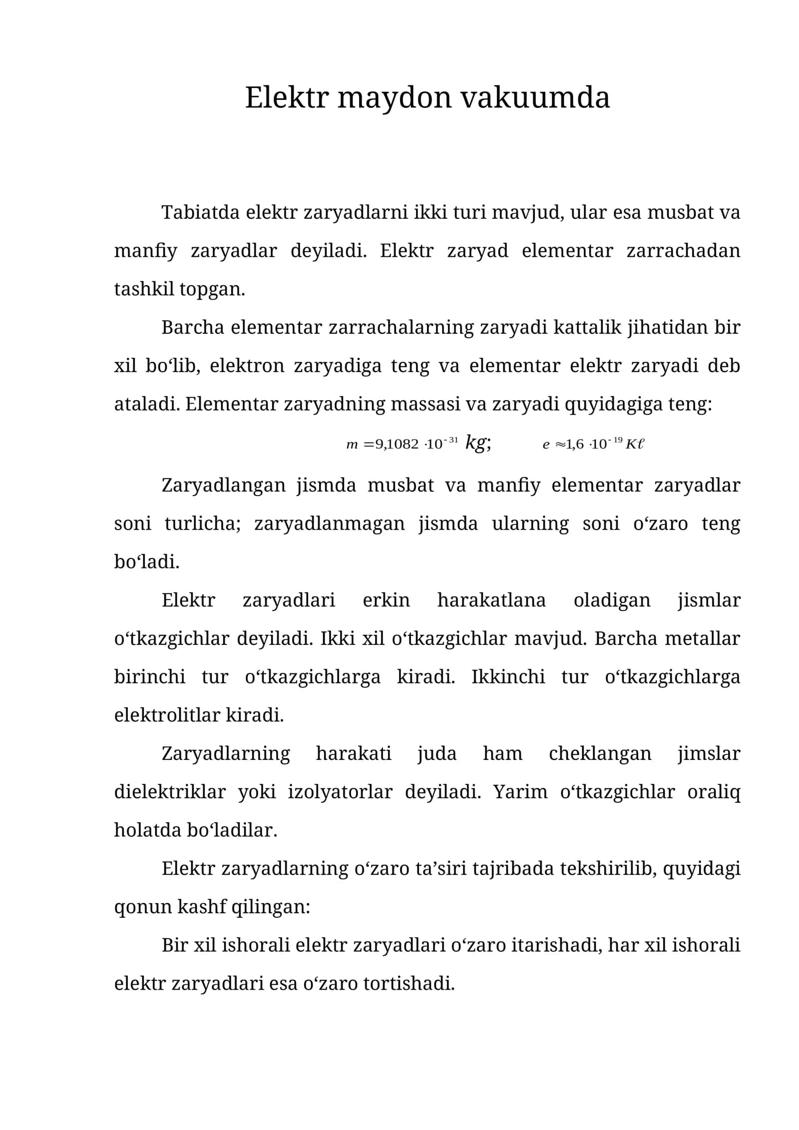 Elektr maydon vakuumda